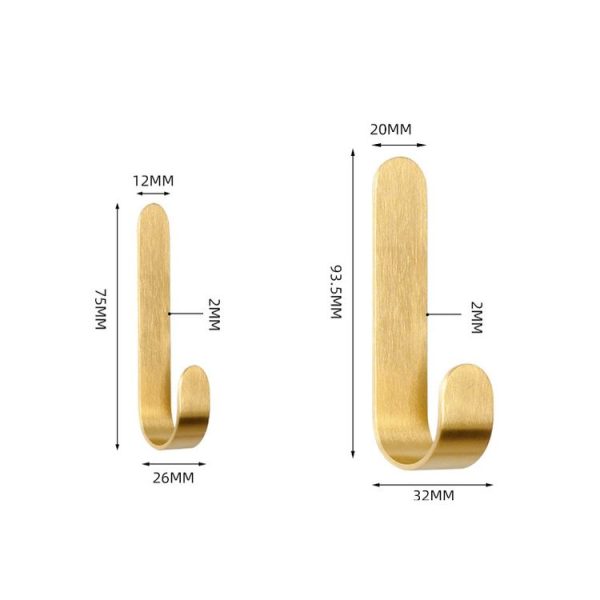 Brass Gold Color Brushed Hook Punch-Free Metal Hanging Hook, Specification: Large - Image 3