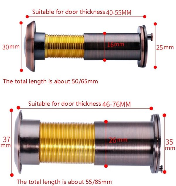 2 PCS Security Door Cat Eye HD Glass Lens 200 Degrees Wide-Angle Anti-Tiny Hotel Door Eye, Specification: 26mm Gold - Image 3