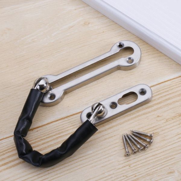 Thickened Anti-Theft Chain Stainless Steel Door Bolts Hotel Room Door Chain Buckle, Specification: Large (Silver)