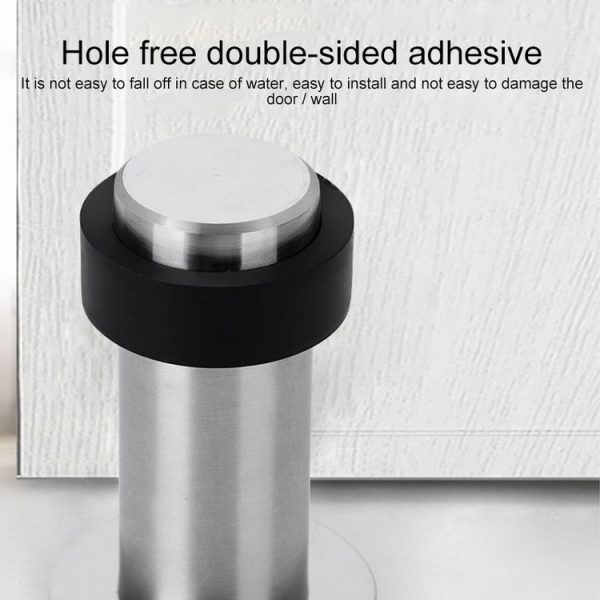 Rubber Anti-Collision Door Gear Punching Stainless Steel Round Door Resistant Home Floor-Shaped Cylindrical Door Touch, Specification: Black 46mm With Plastic Head+Punch-free - Image 3