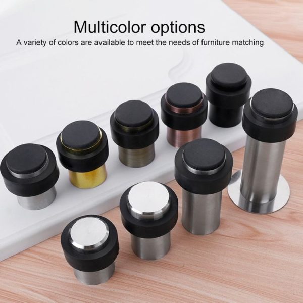 Rubber Anti-Collision Door Gear Punching Stainless Steel Round Door Resistant Home Floor-Shaped Cylindrical Door Touch, Specification: Black 46mm With Plastic Head+Punch-free - Image 6