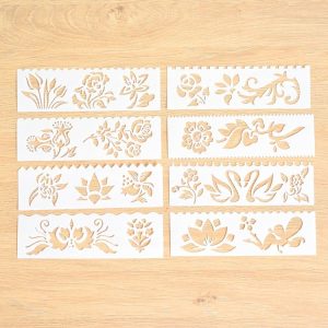 HB-9 Long Series 8 in 1 Drawing Ruler Hand Account Multi-Function Hollow Flower Edge Filling Template (Flowers)