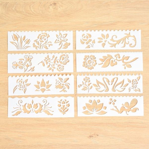 HB-9 Long Series 8 in 1 Drawing Ruler Hand Account Multi-Function Hollow Flower Edge Filling Template (Flowers)