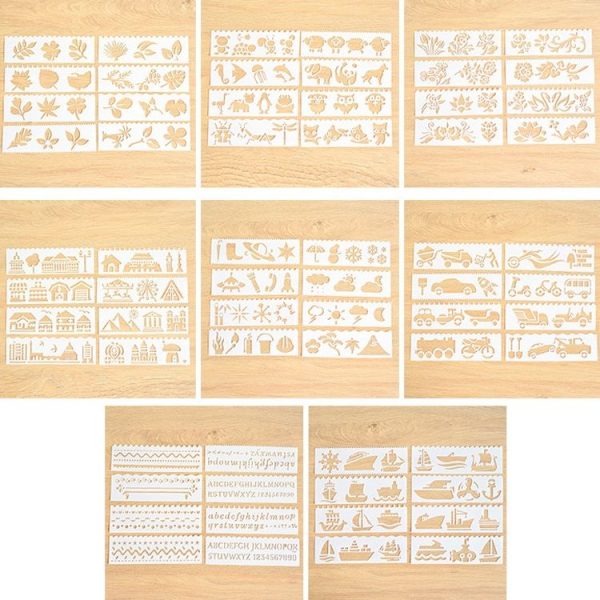 HB-9 Long Series 8 in 1 Drawing Ruler Hand Account Multi-Function Hollow Flower Edge Filling Template (Flowers) - Image 2