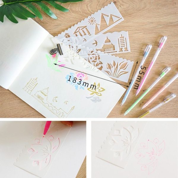 HB-9 Long Series 8 in 1 Drawing Ruler Hand Account Multi-Function Hollow Flower Edge Filling Template (Flowers) - Image 3