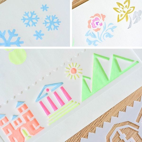 HB-9 Long Series 8 in 1 Drawing Ruler Hand Account Multi-Function Hollow Flower Edge Filling Template (Flowers) - Image 6