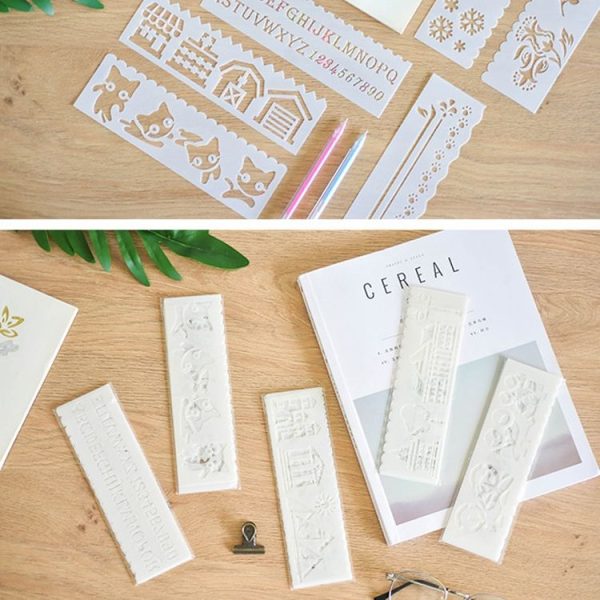 HB-9 Long Series 8 in 1 Drawing Ruler Hand Account Multi-Function Hollow Flower Edge Filling Template (Flowers) - Image 7