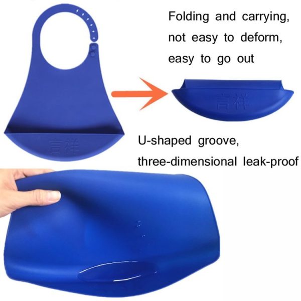 Yanxiang Elderly Eat Silicone Waterproof Bib Adult Widened Disposable Saliva Pocket (Blue) - Image 5