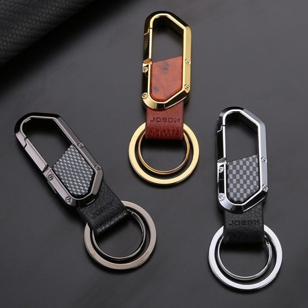 JOBON ZB-106A Business Men Metal Keychain Double Loop Car Pendant Keychain (Golden) - Image 2