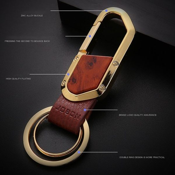 JOBON ZB-106A Business Men Metal Keychain Double Loop Car Pendant Keychain (Golden) - Image 4