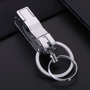 JOBON ZB-8782 Car Keychain Men Metal Anti-Lost Double Ring Detachable Keychain (Brown Chrome)