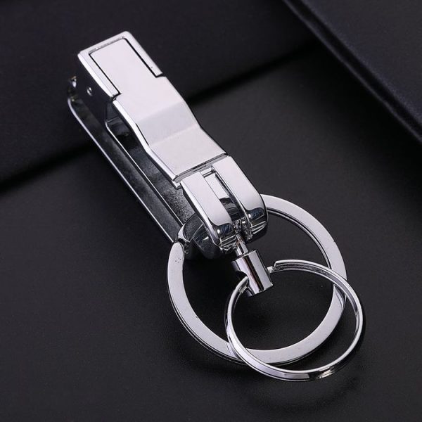 JOBON ZB-8782 Car Keychain Men Metal Anti-Lost Double Ring Detachable Keychain (Brown Chrome)