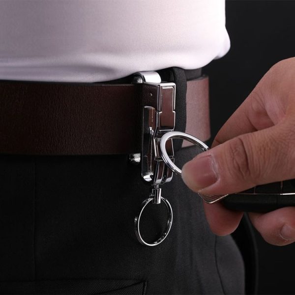 JOBON ZB-8782 Car Keychain Men Metal Anti-Lost Double Ring Detachable Keychain (Brown Chrome) - Image 6