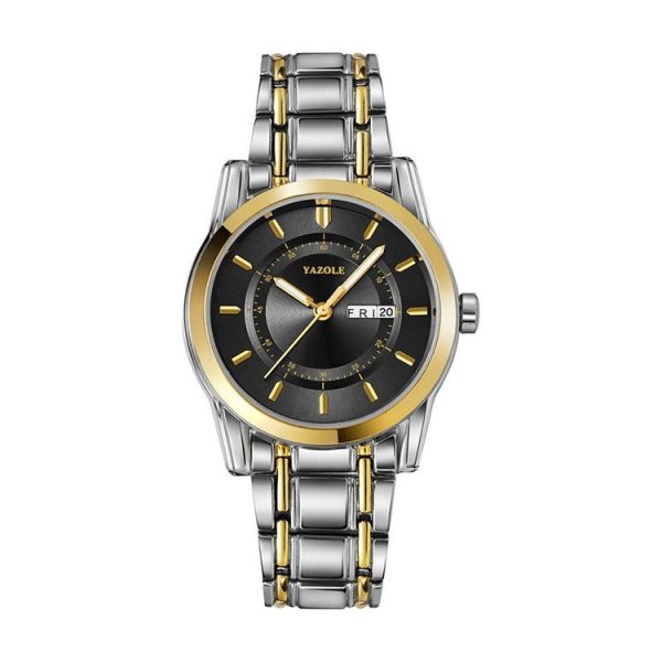 YAZOLE Waterproof Luminous Alloy Steel Band Men Watch (539 Black Plate)