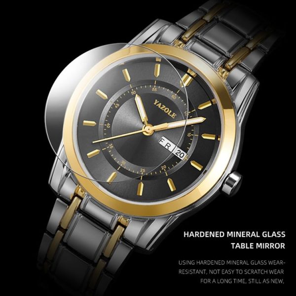 YAZOLE Waterproof Luminous Alloy Steel Band Men Watch (539 Black Plate) - Image 5