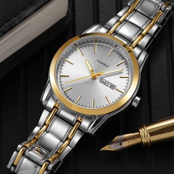 YAZOLE Waterproof Luminous Alloy Steel Band Men Watch (539 Black Plate) - Image 6
