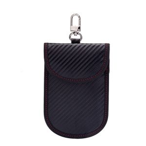 2 PCS Car Key Ring RFID Anti-Theft Key Bag Mobile Phone Signal Shield Bag Anti-Magnetic Bag (Black Carbon Fiber)