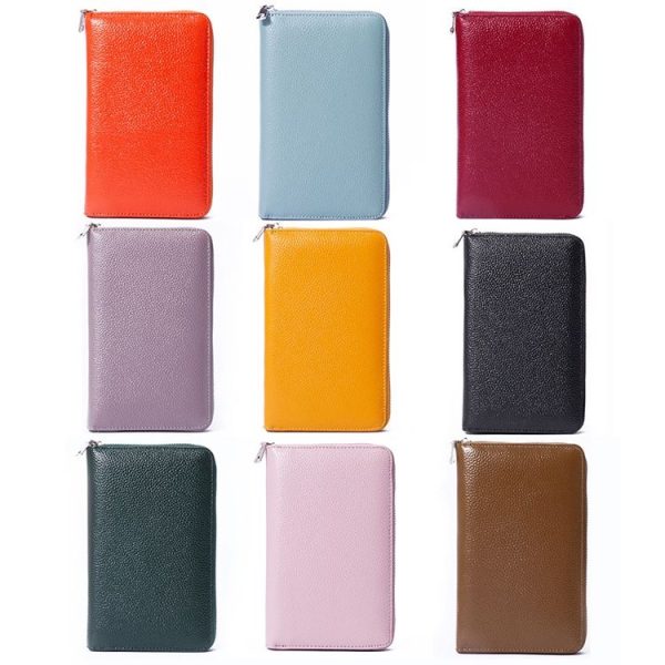 1659 Leather Belly Passport Bag RFID Long Wallet Men And Women Documents Package Multi-Function Zipper Mobile Phone Package (Black) - Image 2
