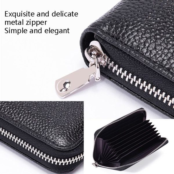 1659 Leather Belly Passport Bag RFID Long Wallet Men And Women Documents Package Multi-Function Zipper Mobile Phone Package (Black) - Image 6