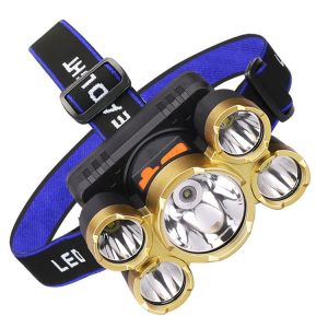 Large-Caliber Rechargeable LED Emergency Fishing Headlamp Strong Long-Shot Headlamp Head-Mounted Safety Miner Lamp (Plastic 5 LED Headlamp)