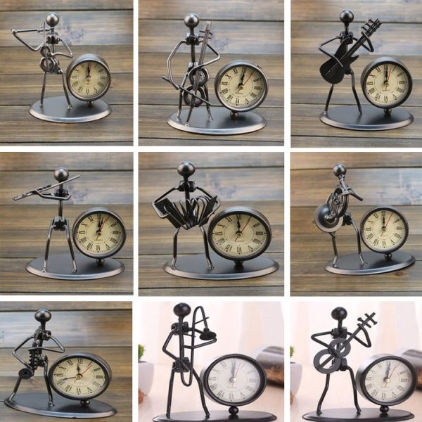 Iron Stainless Steel Small Table Clock Retro Personality Clock Birthday Gift (C66 Trombone Clock) - Image 2