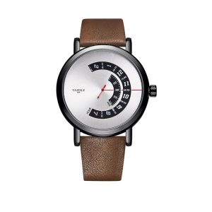 YAZOLE Turntable Men Quartz Watch (509 White Tray Brown Belt)