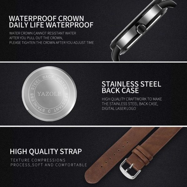 YAZOLE Turntable Men Quartz Watch (509 White Tray Brown Belt) - Image 5