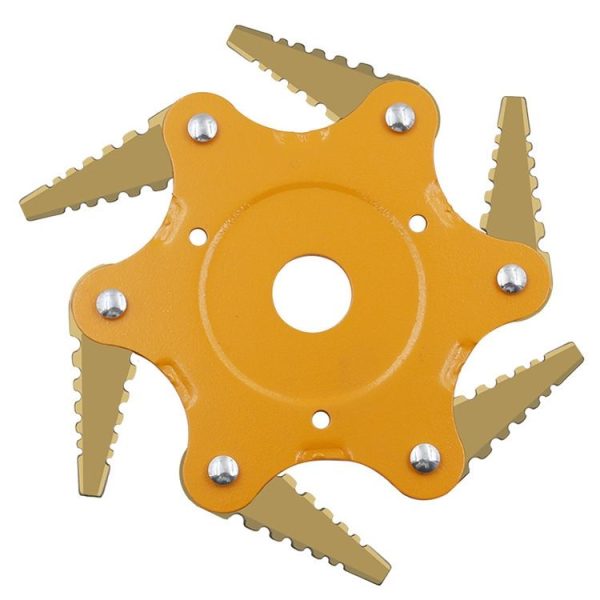 Toothed Mower Blade Six-Leaf Cyclone Blade Agricultural Weeder Parts (Golden Blade Bagged Yellow)