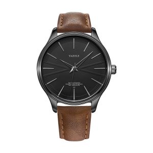 YAZOLE 512 Casual Quartz Men Watch (Black Shell Black Tray Brown Belt)