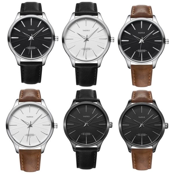 YAZOLE 512 Casual Quartz Men Watch (Black Shell Black Tray Brown Belt) - Image 2