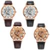 YAZOLE 321 Hollow Men Leather Strap Watch Quartz Watch (White Base Gold Frame Black Belt) - Image 2