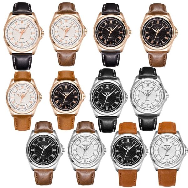 YAZOLE 336 Roman Numeral Dial Men Business Watch Luminous Quartz Watch (Silver Shell Black Tray Dark Brown Belt) - Image 2