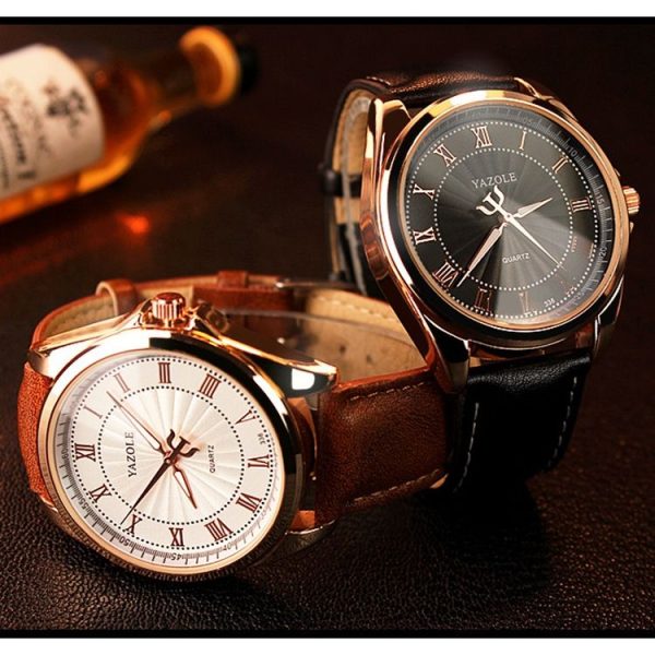 YAZOLE 336 Roman Numeral Dial Men Business Watch Luminous Quartz Watch (Silver Shell Black Tray Dark Brown Belt) - Image 3