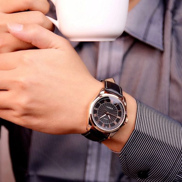 YAZOLE 336 Roman Numeral Dial Men Business Watch Luminous Quartz Watch (Silver Shell Black Tray Dark Brown Belt) - Image 6