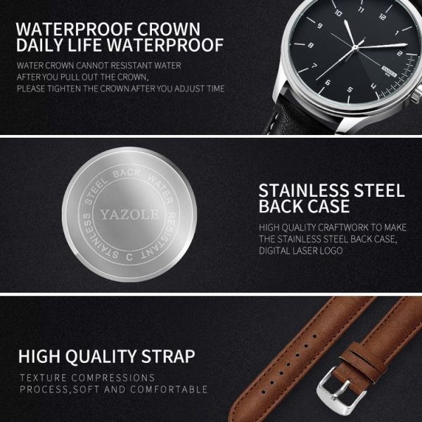 YAZOLE 502 Arabic Numerals Men Business Watch Fashion Quartz Watch (Silver Shell White Tray Brown Belt) - Image 3