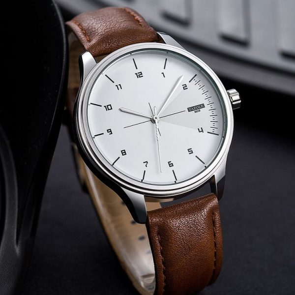 YAZOLE 502 Arabic Numerals Men Business Watch Fashion Quartz Watch (Silver Shell White Tray Brown Belt) - Image 7