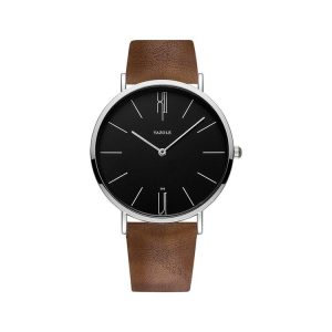YAZOLE 506 Simple Large Scale Dial Men Business Quartz Watch (Silver Shell Black Tray Brown Belt)