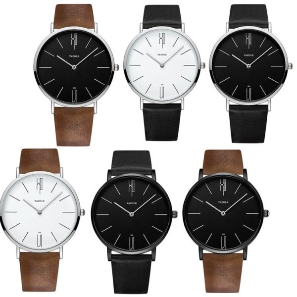 YAZOLE 506 Simple Large Scale Dial Men Business Quartz Watch (Silver Shell Black Tray Brown Belt) - Image 2