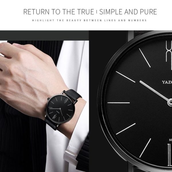 YAZOLE 506 Simple Large Scale Dial Men Business Quartz Watch (Silver Shell Black Tray Brown Belt) - Image 7