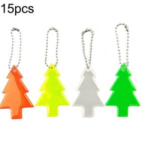 15 PCS Christmas Tree Style PVC Reflective Pendant Outdoor Night Traffic Safety Reflective Keychain Random Colour Delivery (6.5x4.5cm)