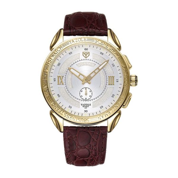 YAZOLE 437 Fashion Men Quartz Watch (White Tray Brown Belt)