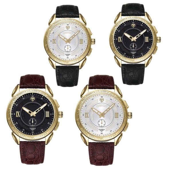 YAZOLE 437 Fashion Men Quartz Watch (White Tray Brown Belt) - Image 2