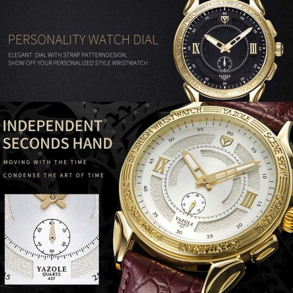 YAZOLE 437 Fashion Men Quartz Watch (White Tray Brown Belt) - Image 4