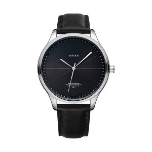YAZOLE 503 Simple Line Pattern Dial Men Quartz Watch (Silver Shell Black Tray Black Belt)