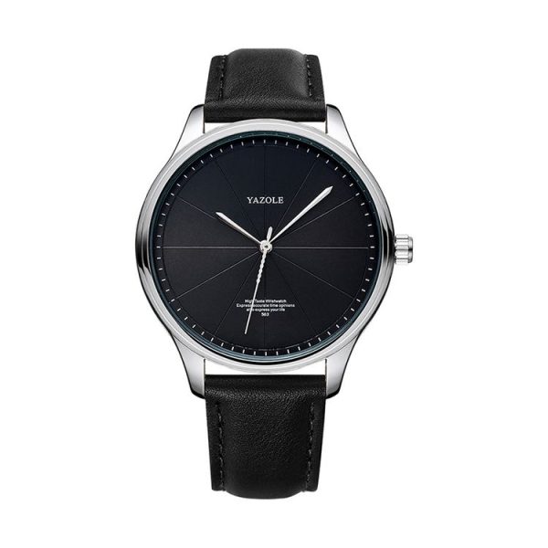YAZOLE 503 Simple Line Pattern Dial Men Quartz Watch (Silver Shell Black Tray Black Belt)