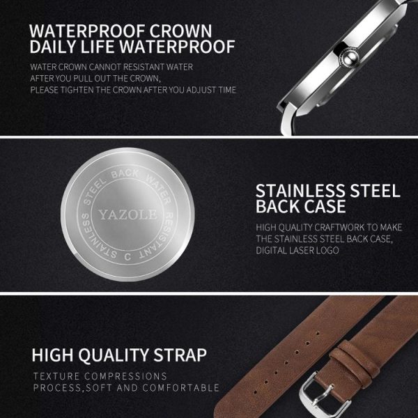 YAZOLE 503 Simple Line Pattern Dial Men Quartz Watch (Silver Shell Black Tray Black Belt) - Image 3