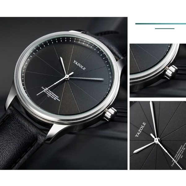 YAZOLE 503 Simple Line Pattern Dial Men Quartz Watch (Silver Shell Black Tray Black Belt) - Image 4