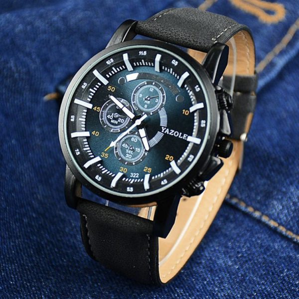 YAZOLE 322 Arabic Numerals Dial Sports Belt Watch Men Luminous Business Quartz Watch (Blue Tray Black Belt) - Image 2