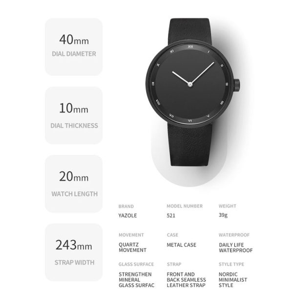 YAZOLE Simple Fashion Quartz Couple Watch (521 Black Shell Black Tray Black Belt) - Image 3