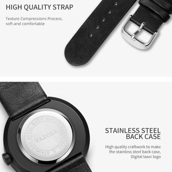 YAZOLE Simple Fashion Quartz Couple Watch (521 Black Shell Black Tray Black Belt) - Image 4